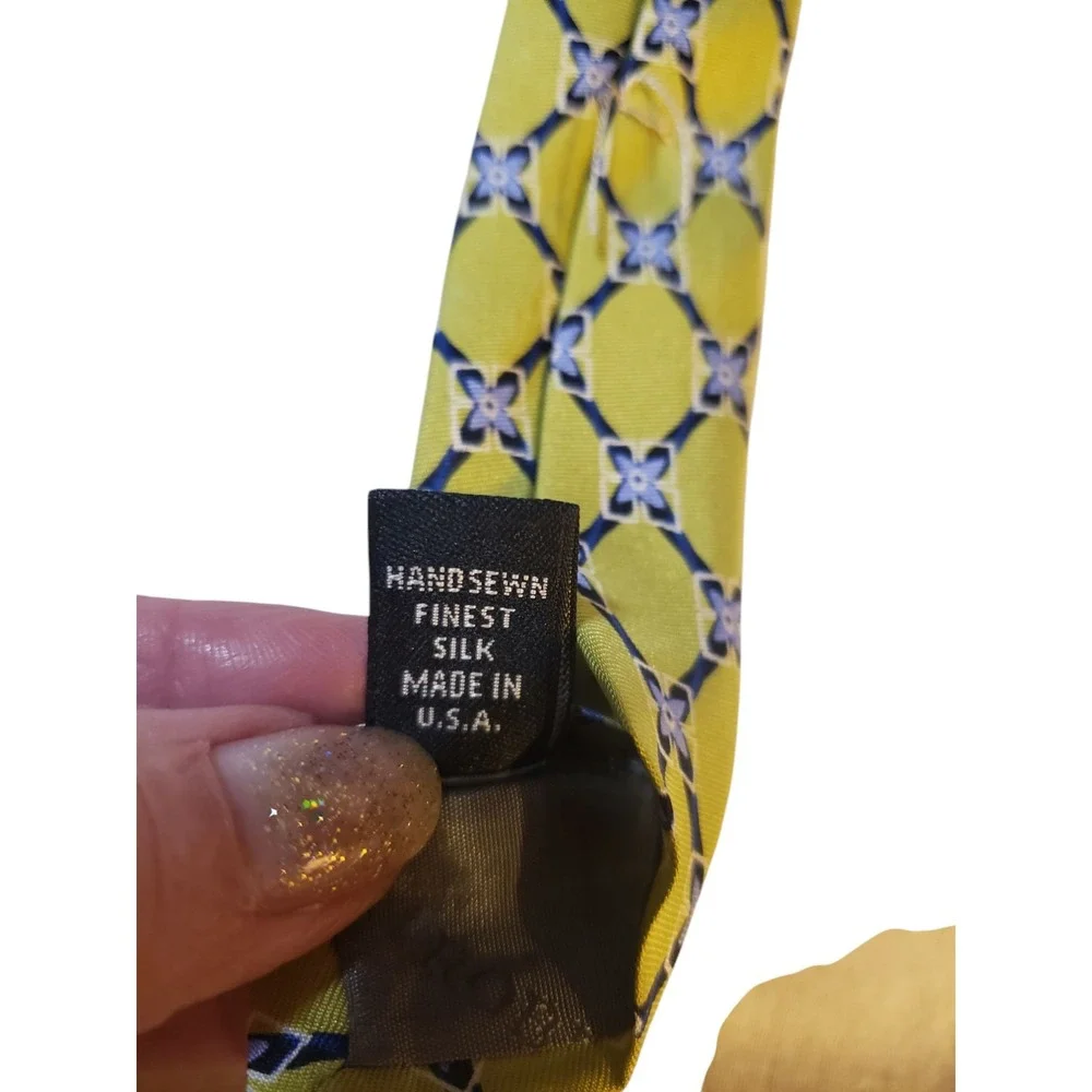 Robert Talbott for Lindsay Odom Ltd‎ Tie Necktie Designer Chartreuse Blue Floral